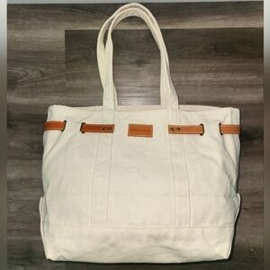 Parker Thatch Minimalist Alexis Leather Belted Tote In Natural Canvas‎